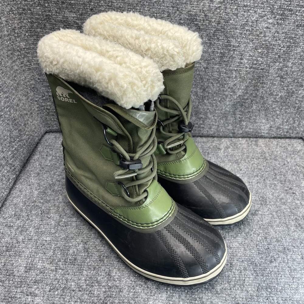 Sorel Caribou Women's Size 5 Winter Boots Green Canva Rubber Waterproof Snow